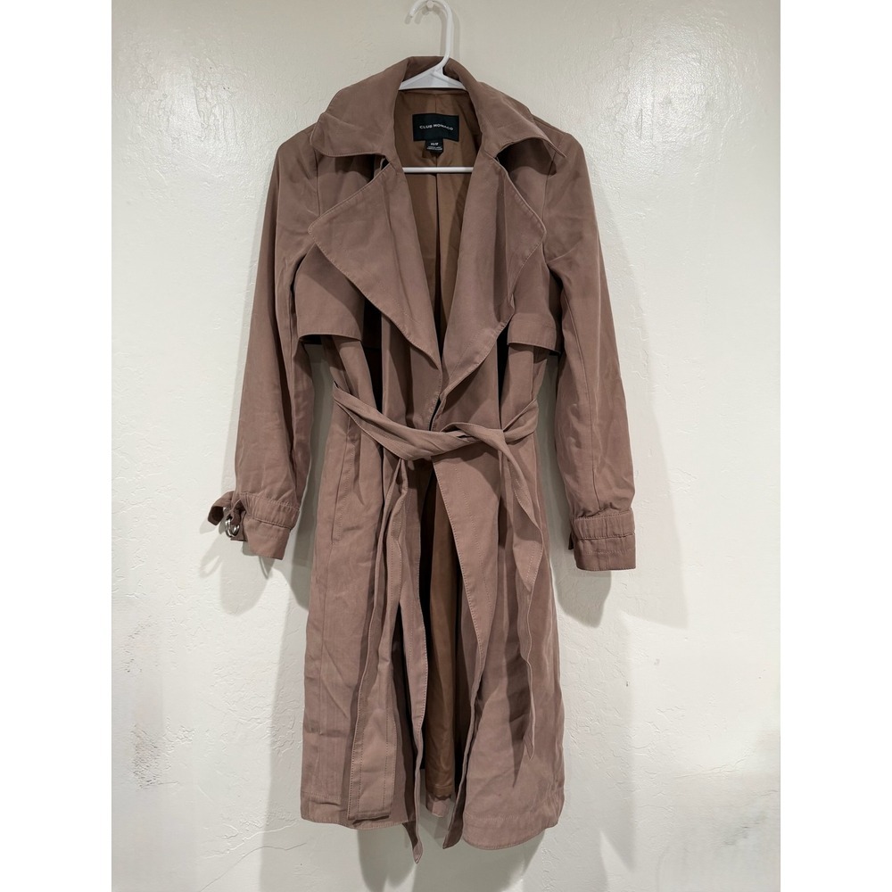 Club Monaco Womens XS Brown Viscose Blend Belted Trench Coat Lightweight Duster - Picture 2 of 7